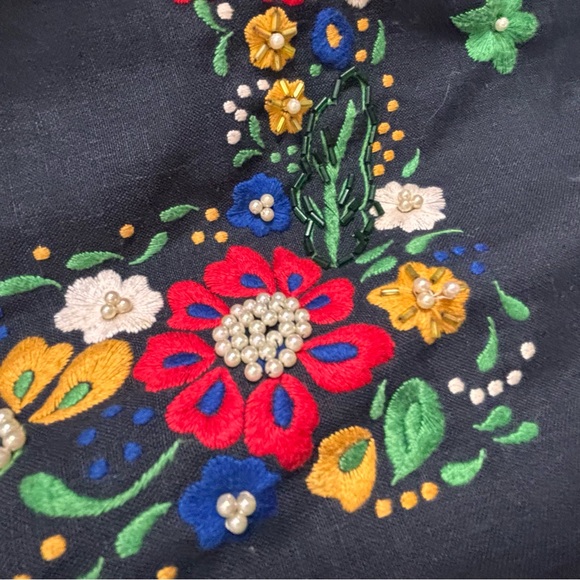 VTG Made Exclusively For Tesoro’s Philippines Embroidered Lines Blue Dress 10 - Picture 8 of 13